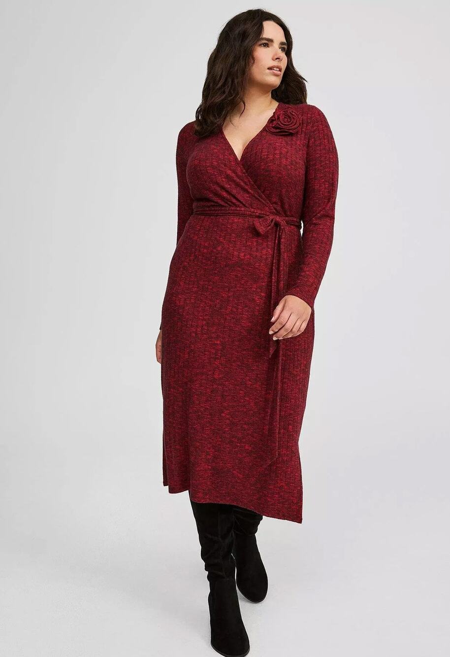 Torrid Womens Ribbed Midi Surplice Sweater Dress Size 5X Stretch Whimsigoth Xmas